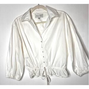 CARA CARA White V-Neck Three Quarter Sleeve Crop Top Size S